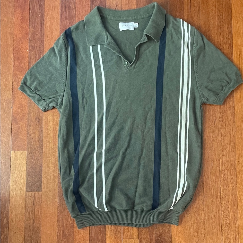 Topman Olive Green Polo Shirt with Stripes